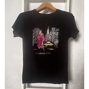 DKNY Glam Bling Knit Tee Shirt Womens M Black Short Sleeve Sparkly Stretch NYC